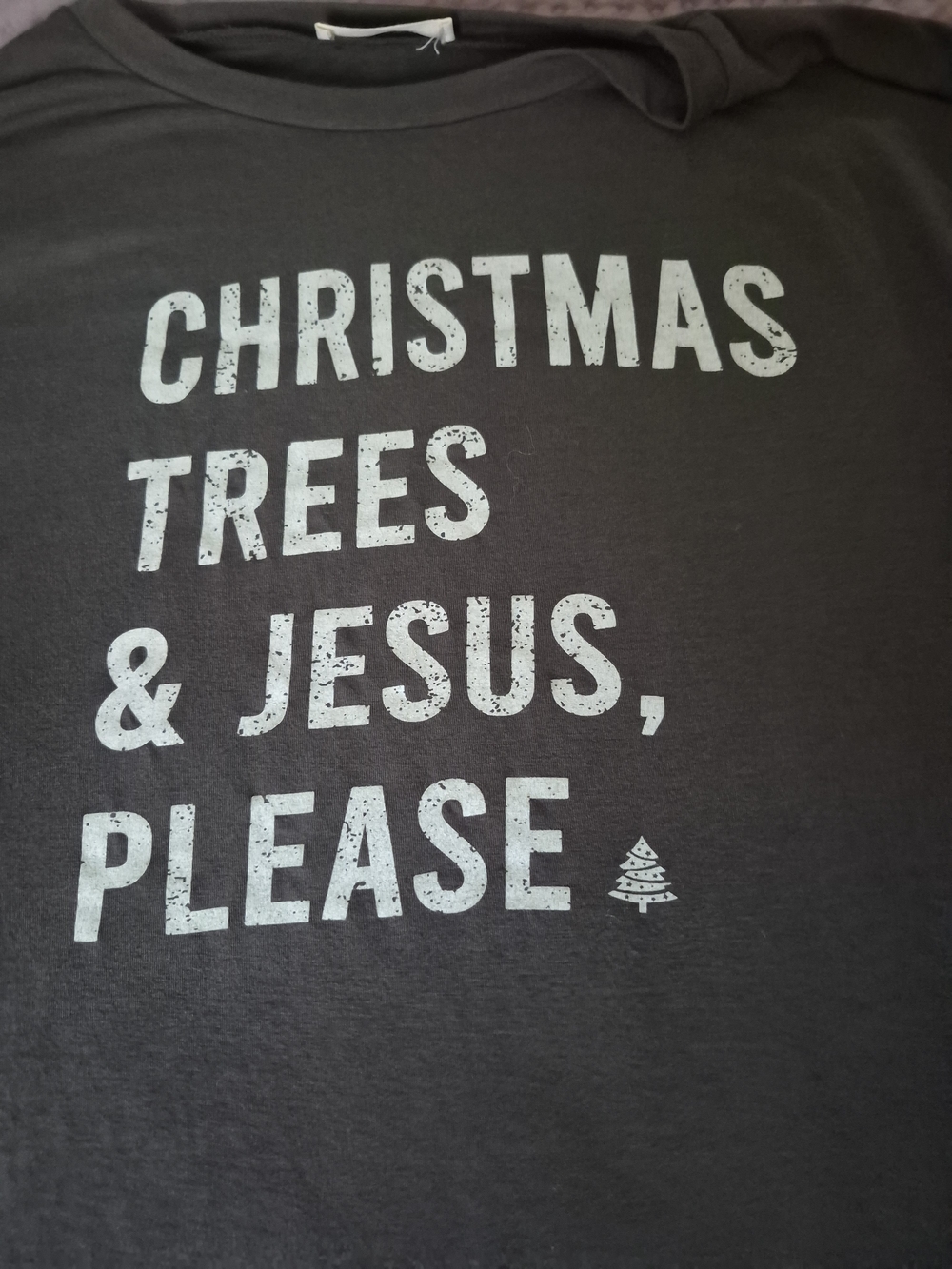 Zenana Womens Long-Sleeve Graphic Tee - Dark Gray Christmas Message - Picture 3 of 5